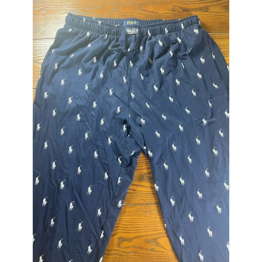 Polo Ralph Lauren Lounge Pants Mens L Blue Pony Logo AOP Pajama Sleepwear Cotton
